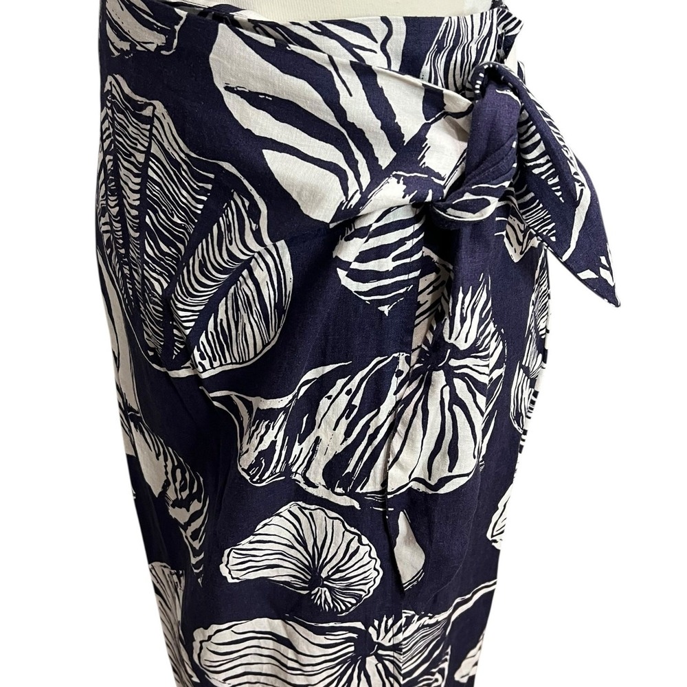 Nicole Miller Wrap Skirt XS Blue White Linen Blend Seashell Coconut Girl Resort - Picture 4 of 15